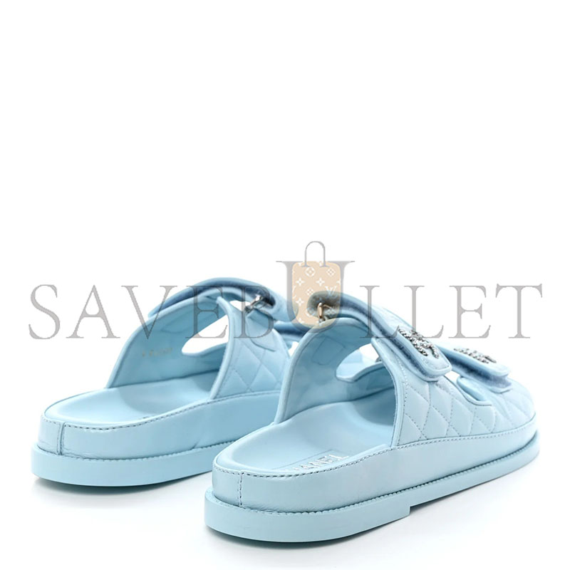 Ch**el laminated lambskin quilted velcro dad chain cc slide sandals
